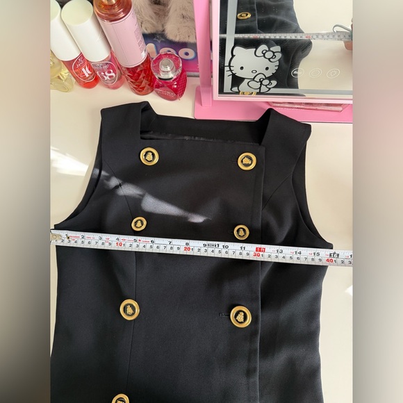 Vintage Black Gold Crest Button Dress Sleeveless Designer Style Size 6 - Picture 9 of 12